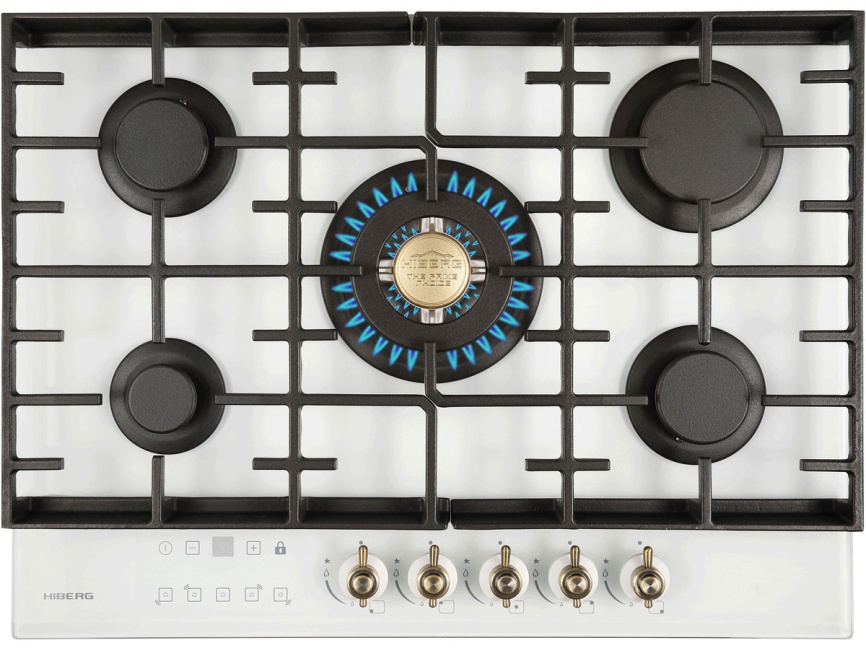 Газовая варочная панель Hiberg VM 7155 W 68 см, 5 конфорок электроподжиг газконтроль, белый фото 2