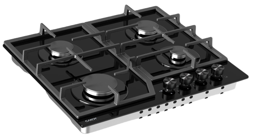 Газовая варочная панель Candy CHXG64CNB 58 см, 4 конфорки электроподжиг газконтроль, черный фото 3