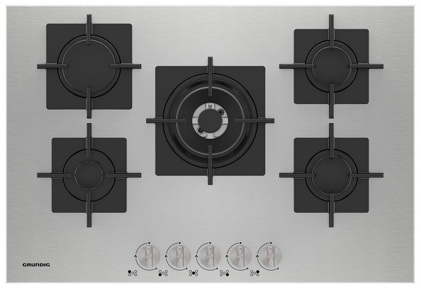 Газовая варочная панель Grundig GIGF 7235220 X 75 см, 5 конфорок электроподжиг газконтроль, серебристый фото 1