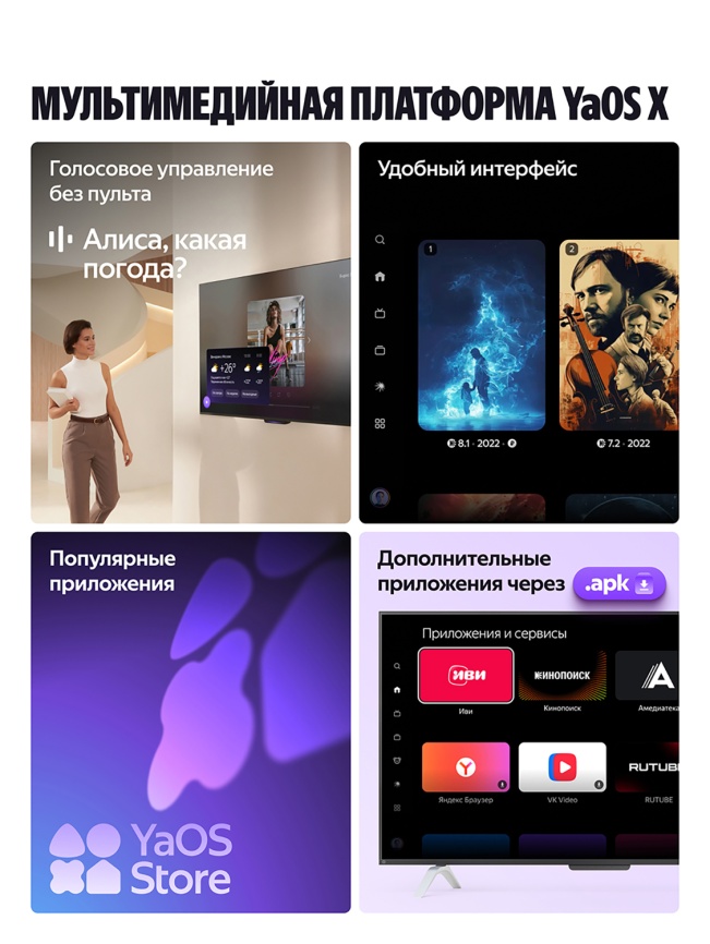 Умный телевизор Яндекс ТВ Станция с Алисой, 55 дюйма, 4K Ultra HD, смарт ТВ, YаOS, черный фото 6