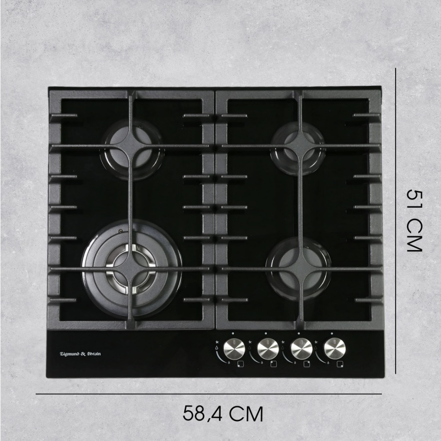 Газовая варочная панель Zigmund & Shtain MN 197.61 B 60 см, 4 конфорки электроподжиг газконтроль, черный фото 8
