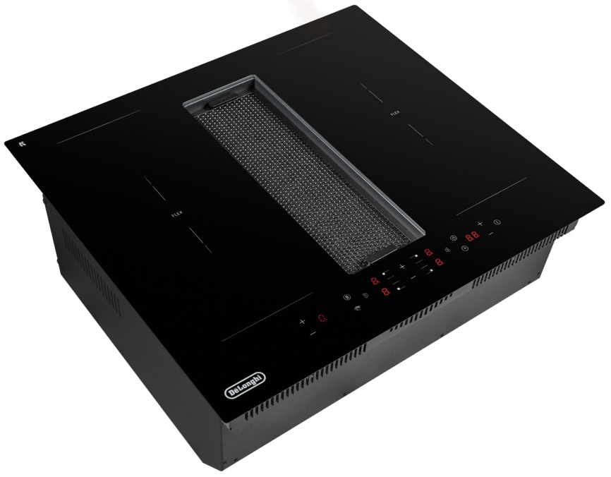 Индукционная варочная панель со встроенной вытяжкой De’Longhi ELETTRA 4B2F TC ARIA 59 см, 4 конфорки, черный фото 3