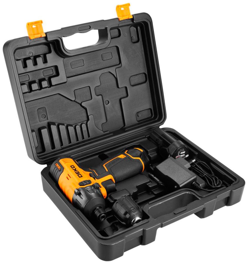 Винтоверт аккумуляторный ударный  Deko DKIS12-Li, с быстрозажимным патроном, 12В, 2*1.5 Ач, в кейсе, желто-черный фото 4